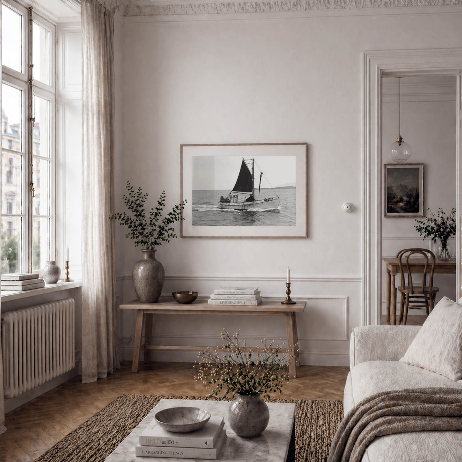 Fishing Boat as wall art in an inspiring interior setting