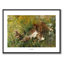 Fox Family by Bruno Liljefors as an art poster from Historly – with white border and title