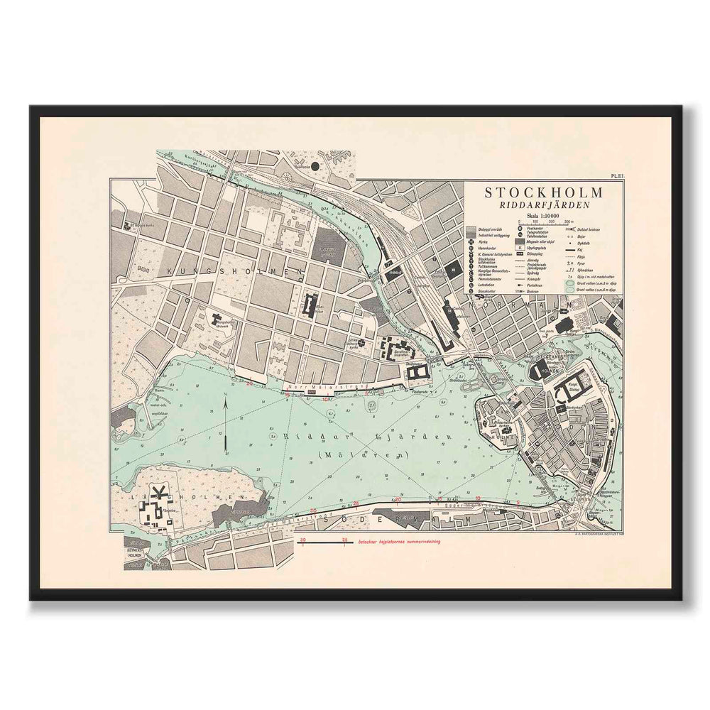 Riddarfjärden 1928 as a historic map and poster from Historly – full image without white border