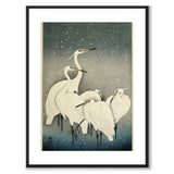 Group of Egrets in Snow av Ohara Koson som japansk poster – med vit kant