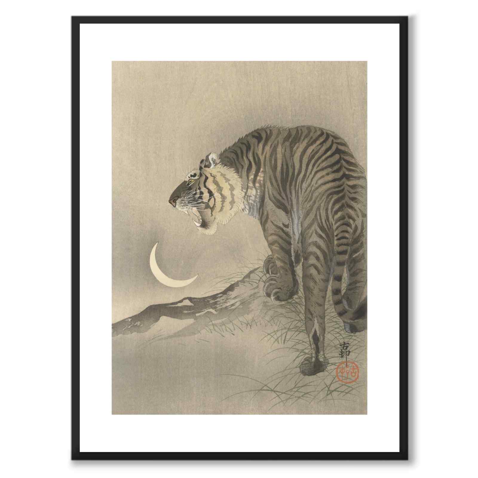 Tiger som japansk poster - vit kant