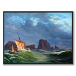 A Shetland fishing boat in stormy weather north of the Orkney Islands by Anton Melbye as a poster – full view