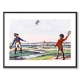 Blücher og Wellington spiller badminton med Napoleon, 1815 av Johann Michael Voltz som plakat – hvit kant
