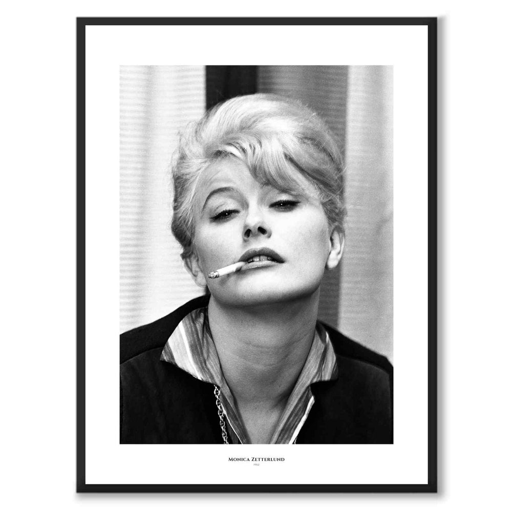 Monica Zetterlund as a historic photograph and poster from Historly – with white border and title
