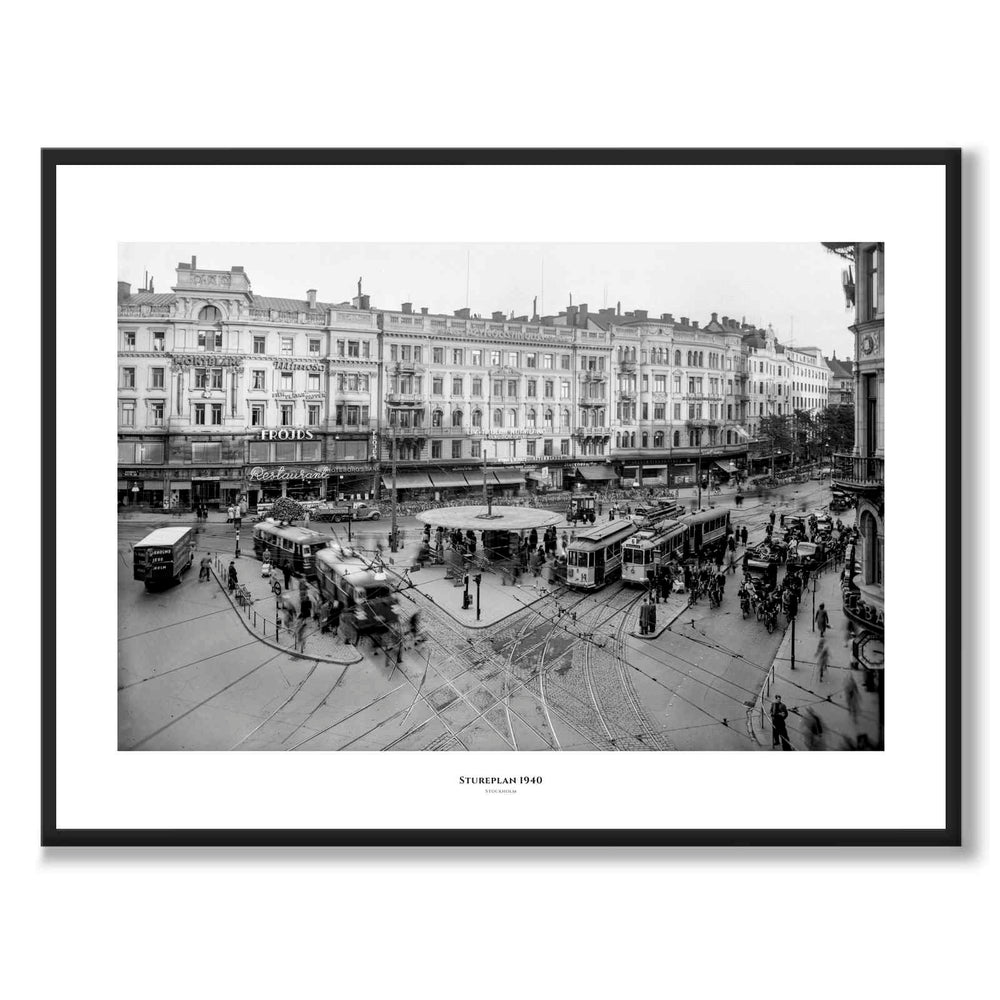 Stureplan 1940 as a historic Stockholm poster from Historly – with white border and title