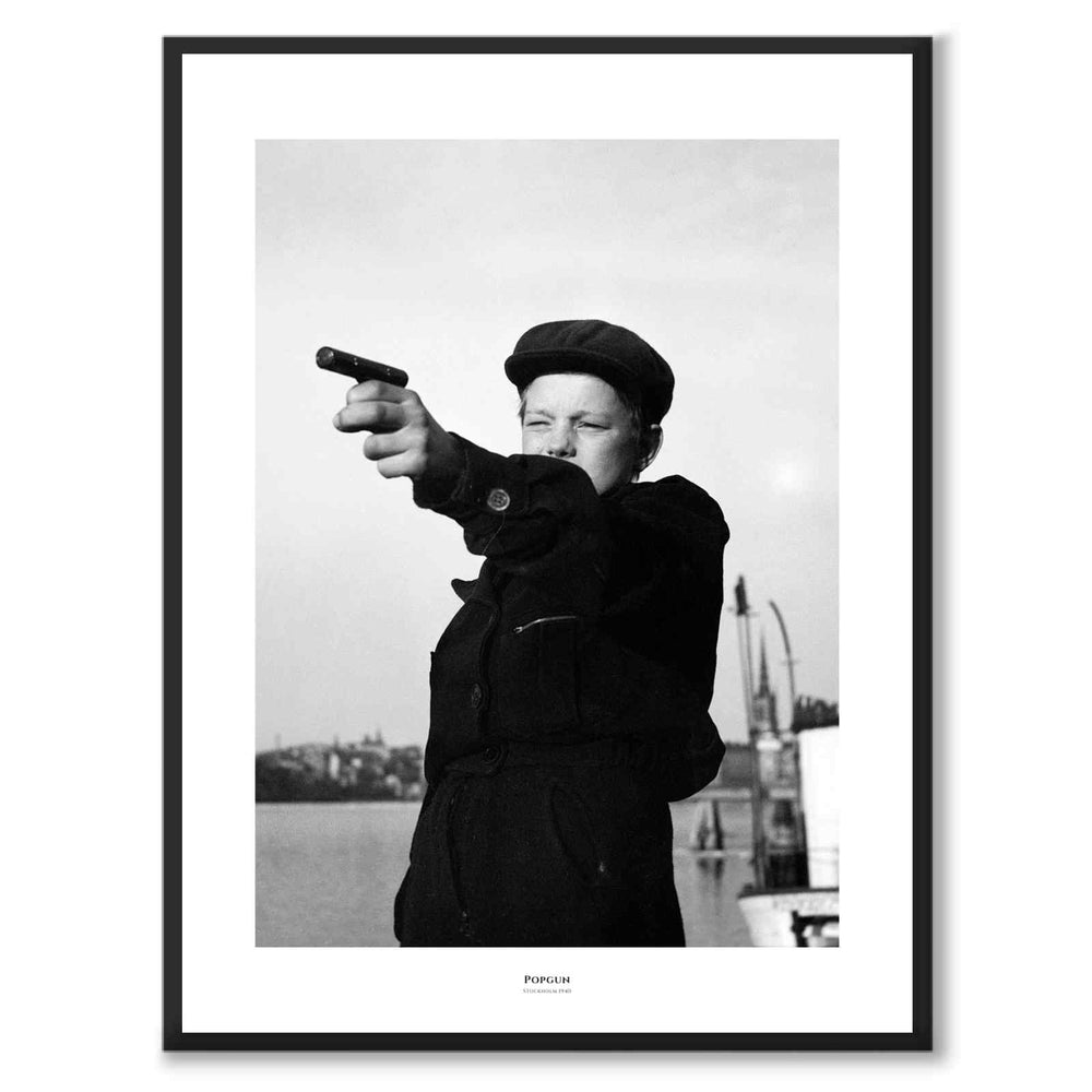 Popgun as a historic Stockholm poster from Historly – with white border and title