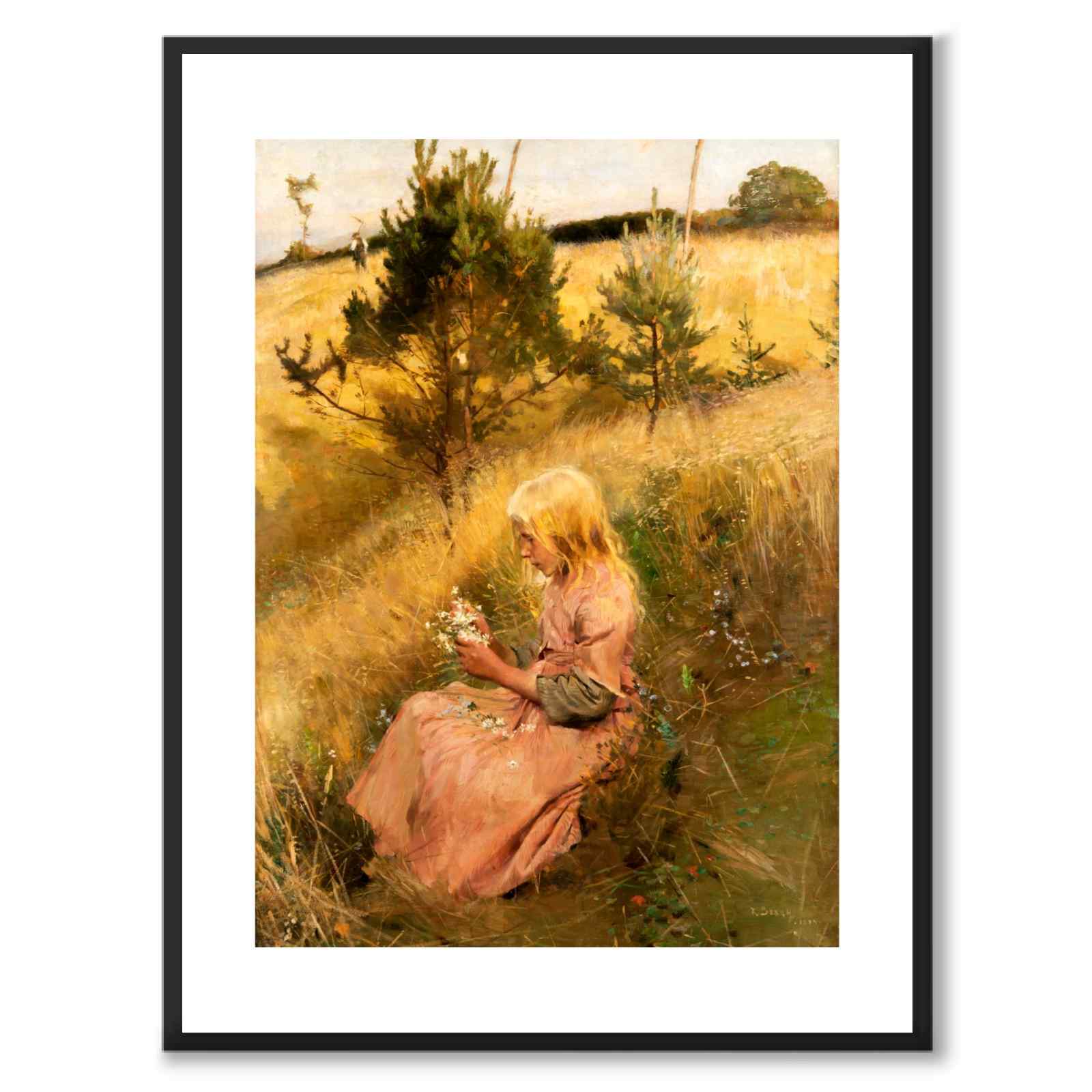 Girl Picking Flowers - Poster