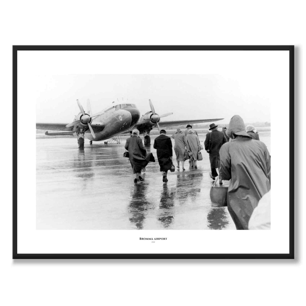Bromma Airport 1950 as a historic Stockholm poster from Historly – with white border and title