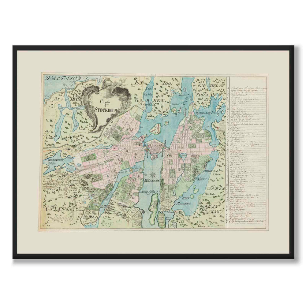 Charta öfwer Stockholm as a historic Stockholm poster from Historly – full image without white border