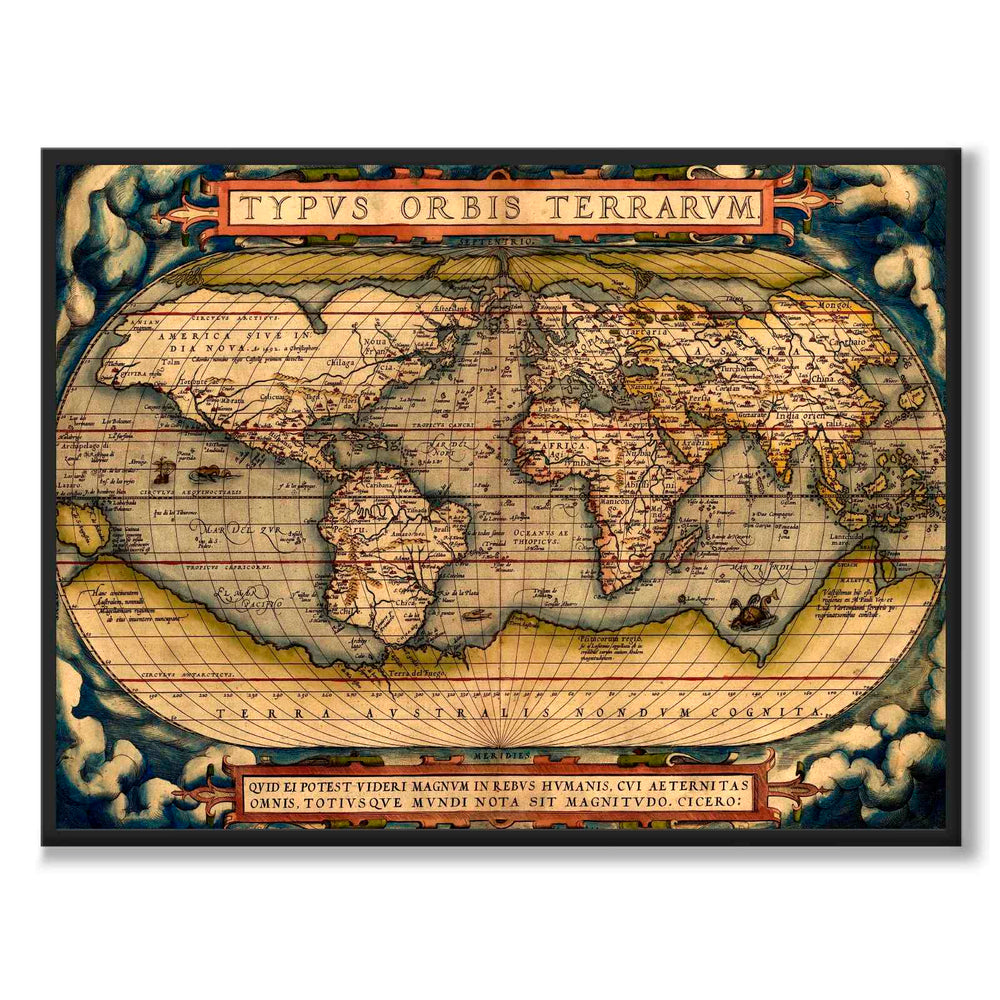 Ortelius World Map 1570 as a historic map and poster from Historly – full image without white border
