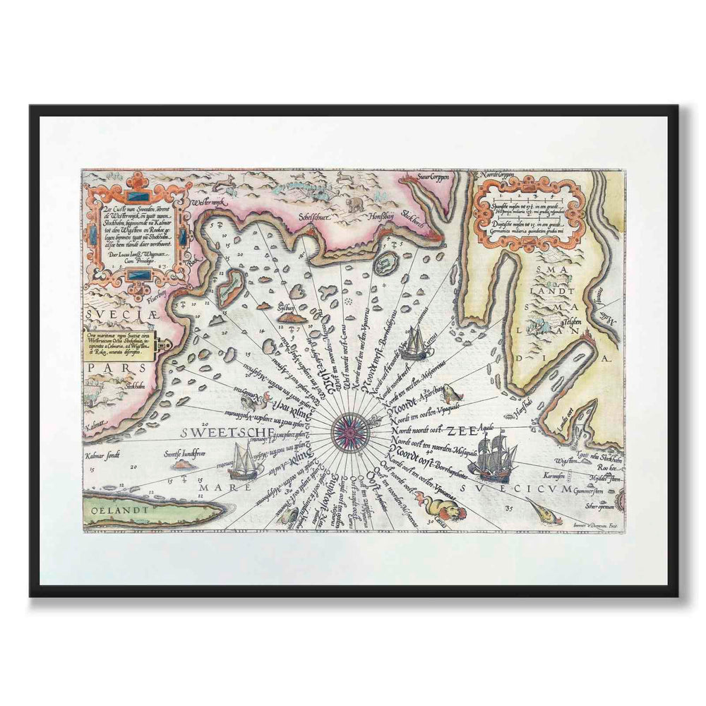 Swedish East Coast 1580 as a historical map and poster from Historly – full image without white border