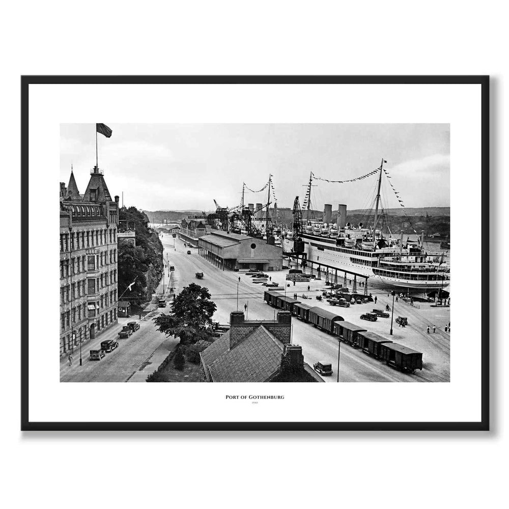 Port of Gothenburg 1940 som historisk Göteborgsposter från Historly – med vit kant och titel